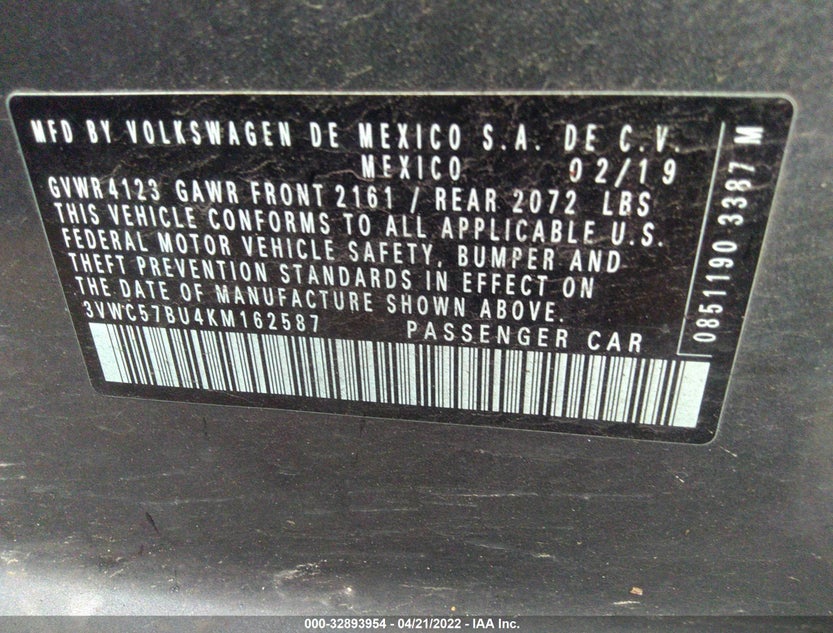 3VWC57BU4KM162587