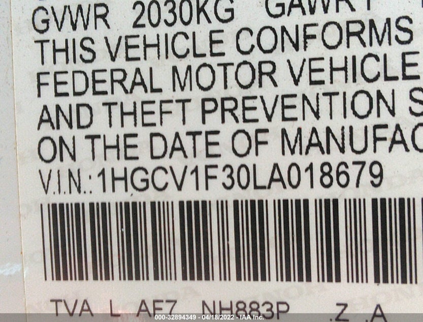 1HGCV1F30LA018679