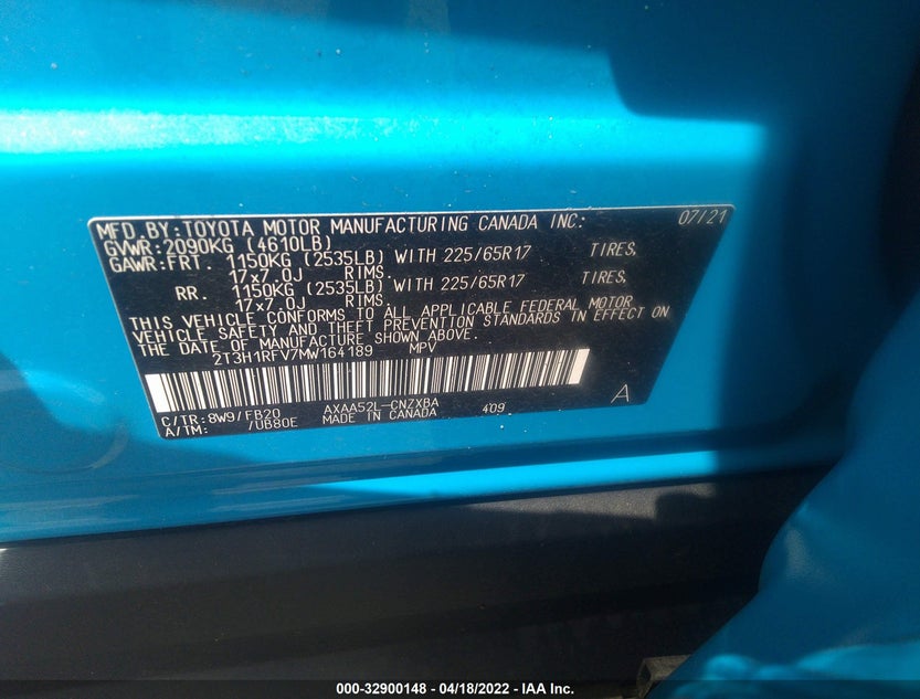 2T3H1RFV7MW164189