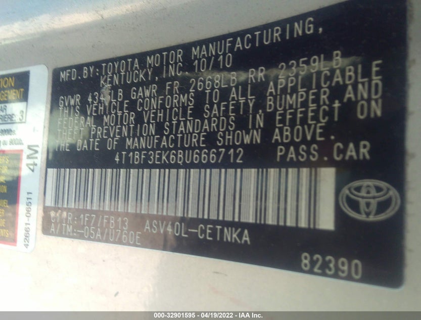 4T1BF3EK6BU666712