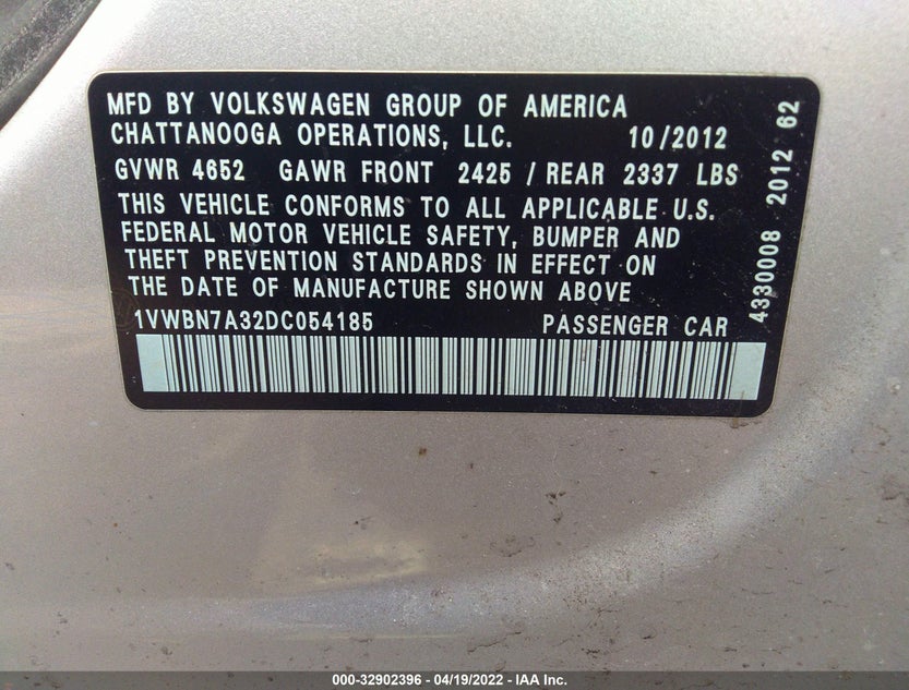 1VWBN7A32DC054185