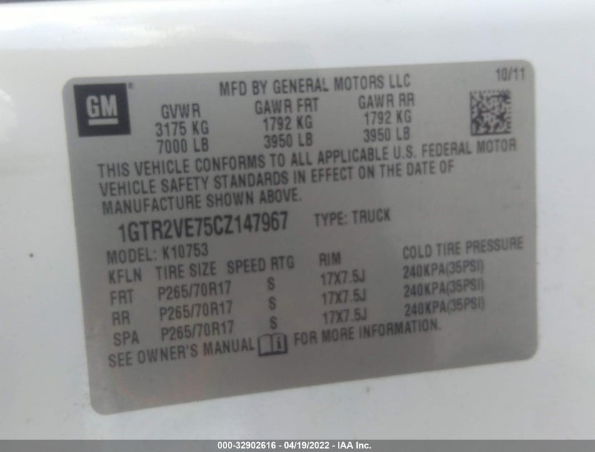 1GTR2VE75CZ147967