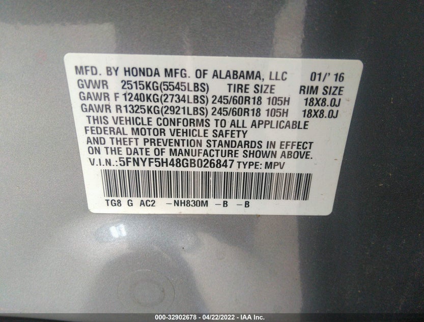5FNYF5H48GB026847