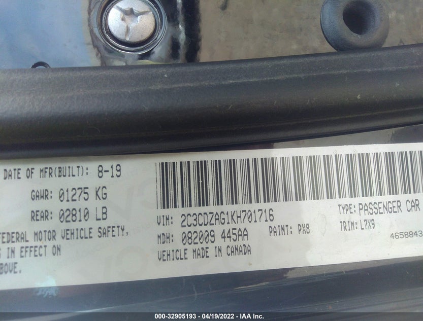 2C3CDZAG1KH701716