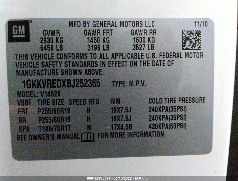 1GKKVREDXBJ252365