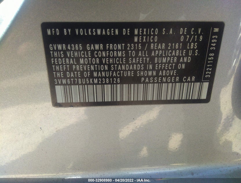 3VW6T7BU5KM238126