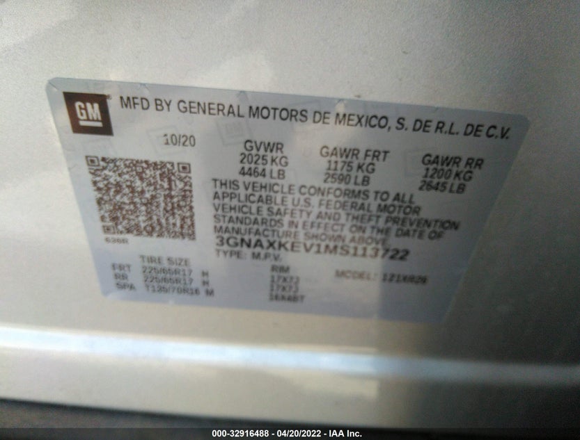 3GNAXKEV1MS113722
