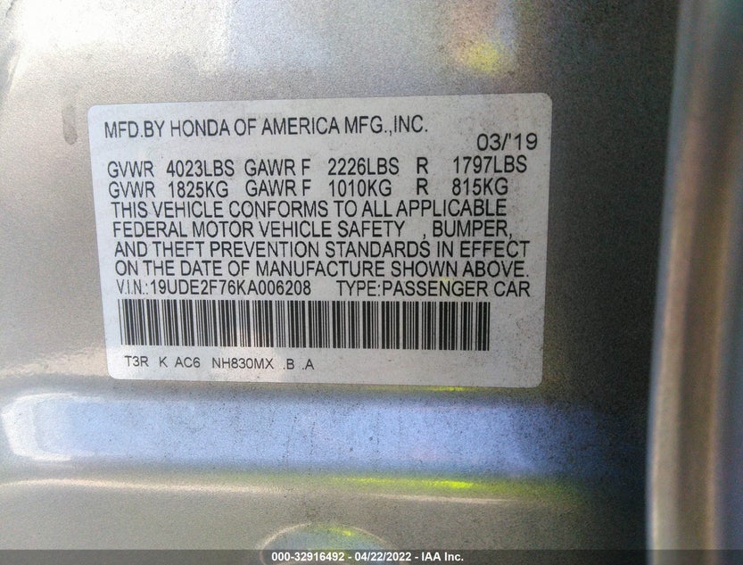19UDE2F76KA006208