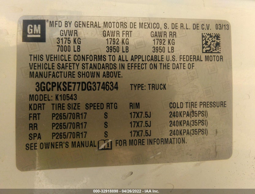 3GCPKSE77DG374634