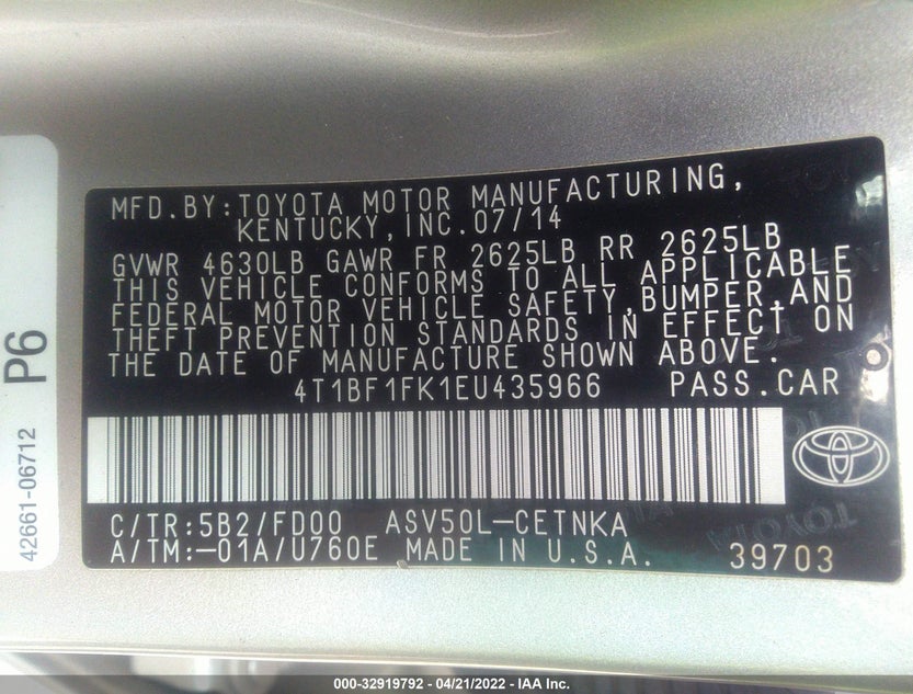 4T1BF1FK1EU435966