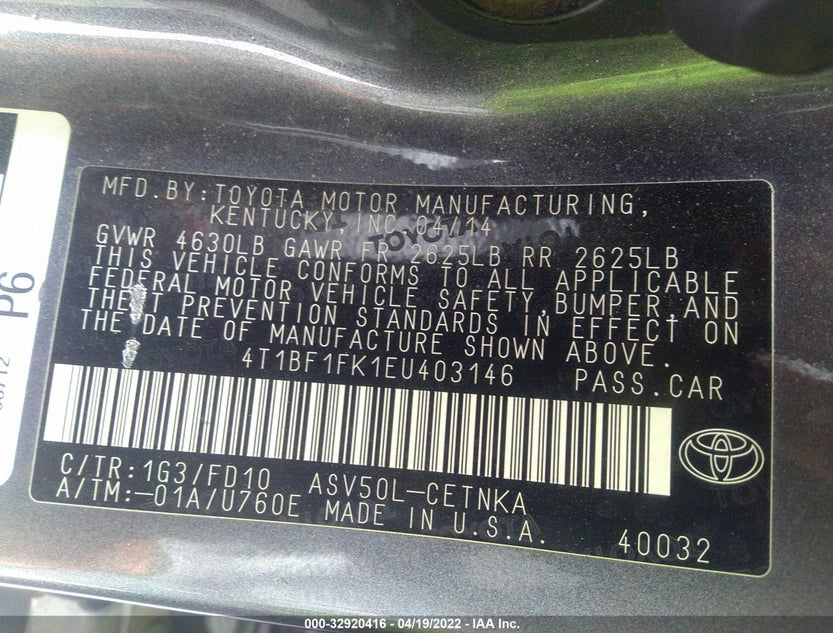 4T1BF1FK1EU403146