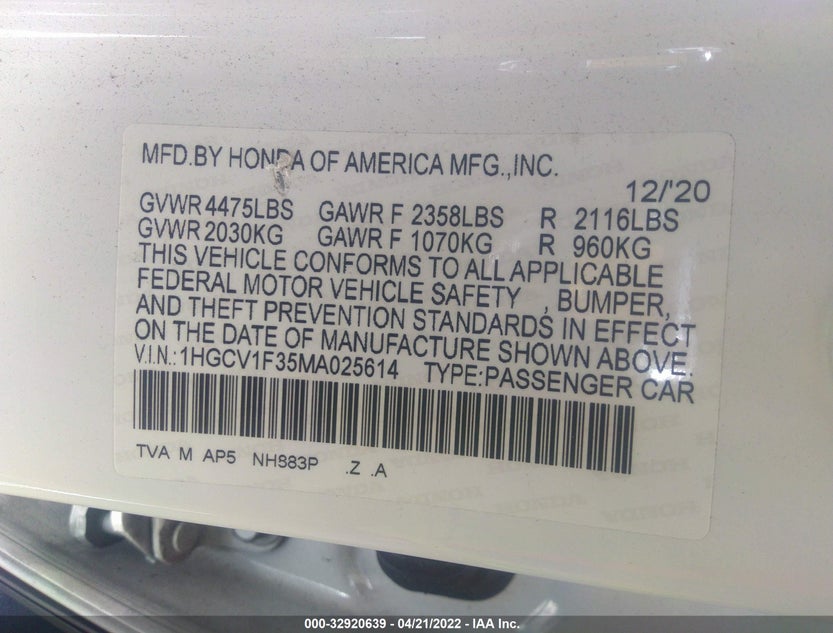 1HGCV1F35MA025614