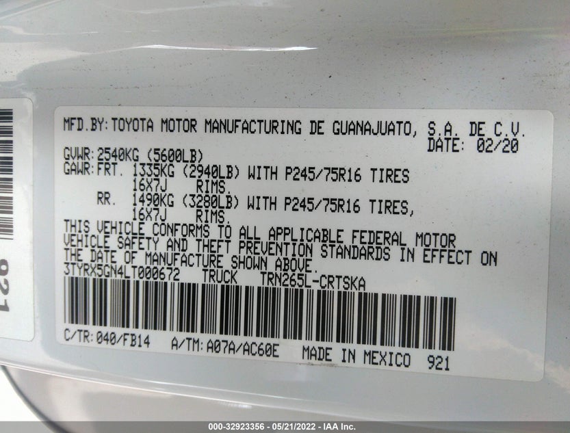 3TYRX5GN4LT000672