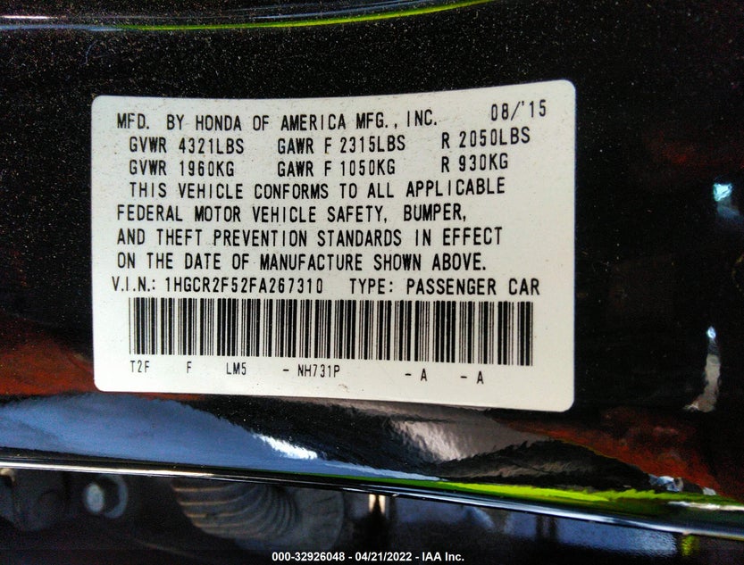 1HGCR2F52FA267310