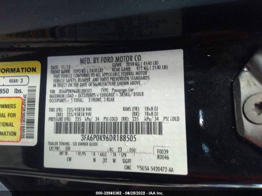 3FA6P0K96DR188505 2013 Ford Fusion Titanium