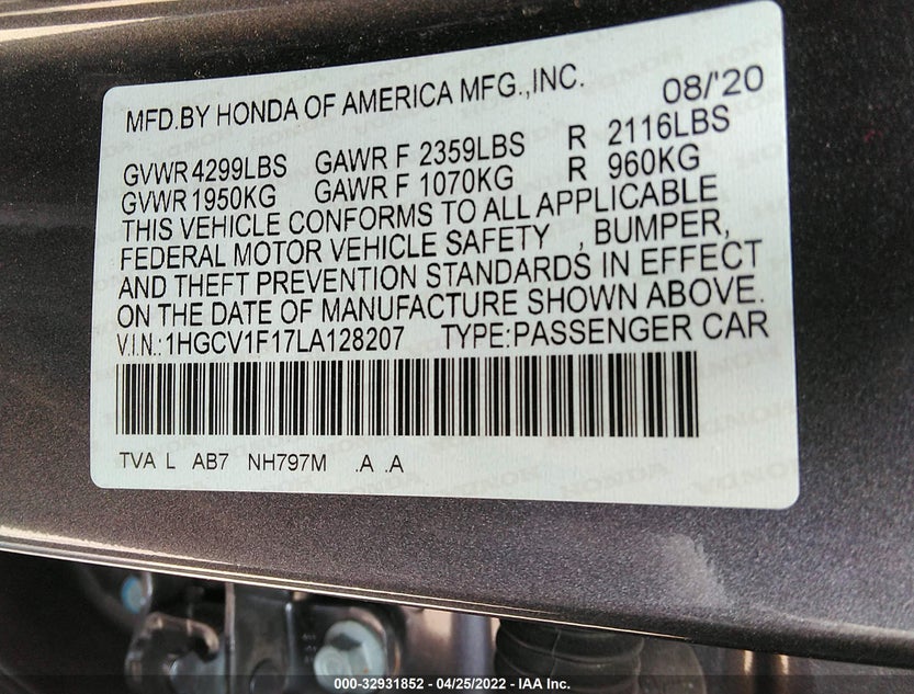 1HGCV1F17LA128207