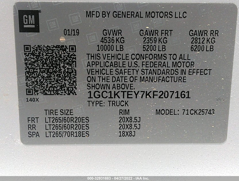 1GC1KTEY7KF207161