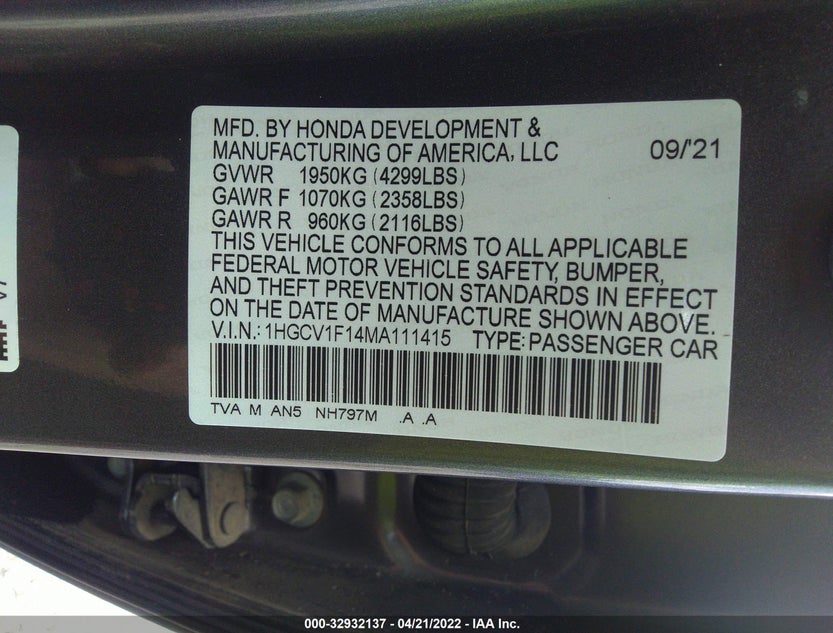 1HGCV1F14MA111415