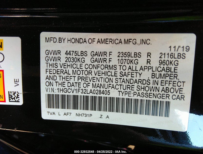 1HGCV1F32LA028405