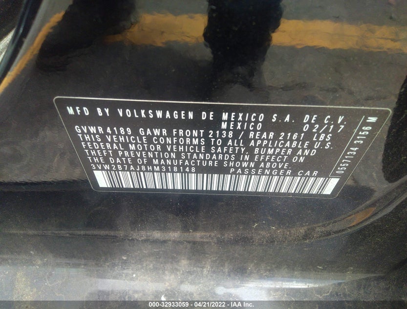 3VW2B7AJ8HM318148