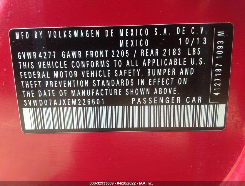 3VWD07AJXEM226601