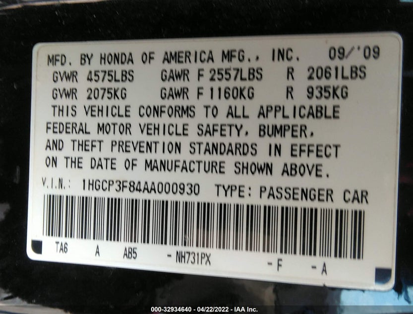 1HGCP3F84AA000930