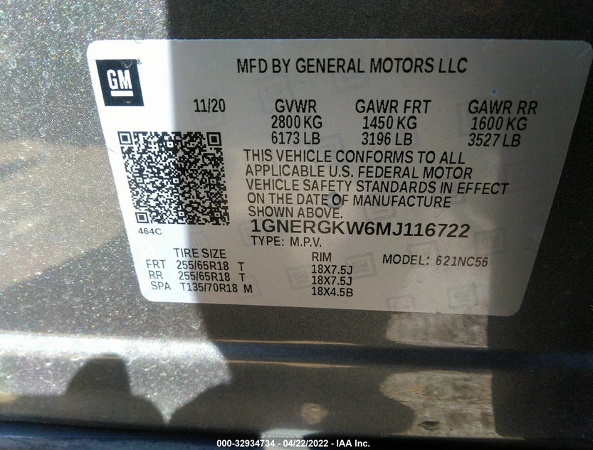 1GNERGKW6MJ116722