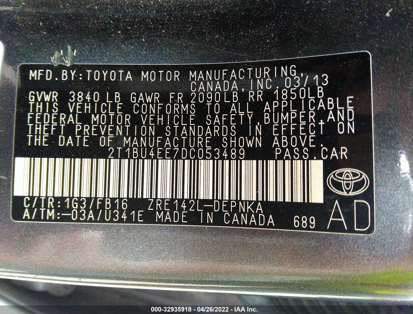 2T1BU4EE7DC053489