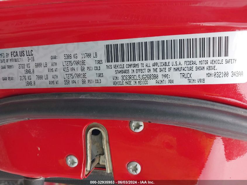 2018 Ram 3500 Tradesman 4X4 6'4" Box VIN: 3C63R3CL5JG268380 Lot: 32935953