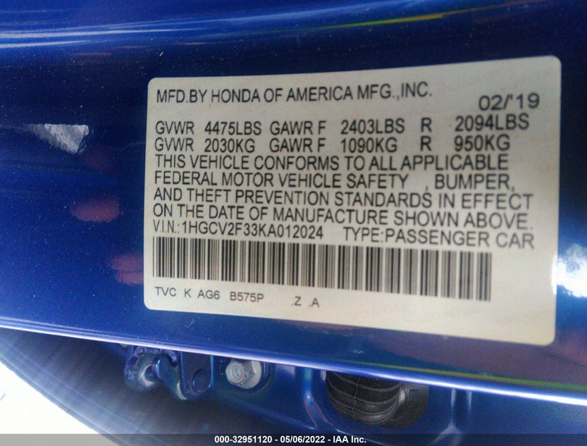 1HGCV2F33KA012024
