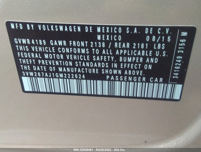 3VW267AJ1GM222624