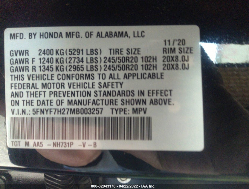 5FNYF7H27MB003257