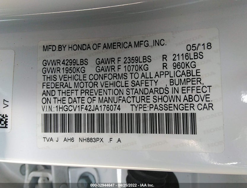 1HGCV1F42JA176074
