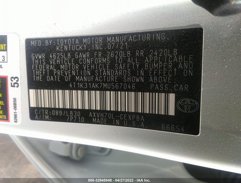 4T1K31AK7MU567046