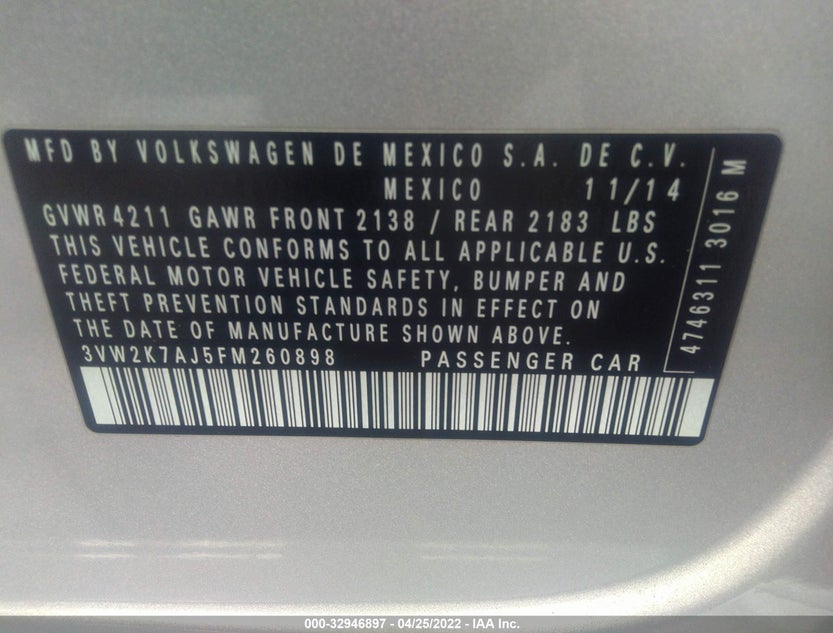 3VW2K7AJ5FM260898