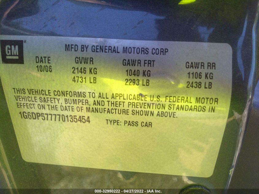 2007 Cadillac Cts Standard VIN: 1G6DP577770135454 Lot: 39669387