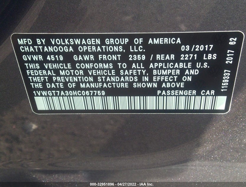 1VWGT7A30HC067759