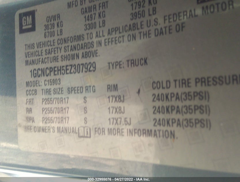 1GCNCPEH5EZ307929