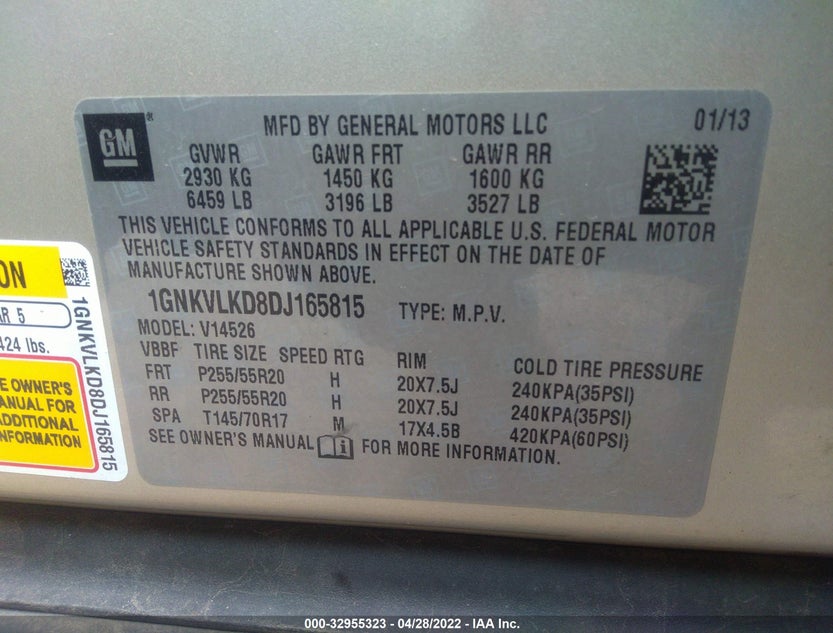 1GNKVLKD8DJ165815