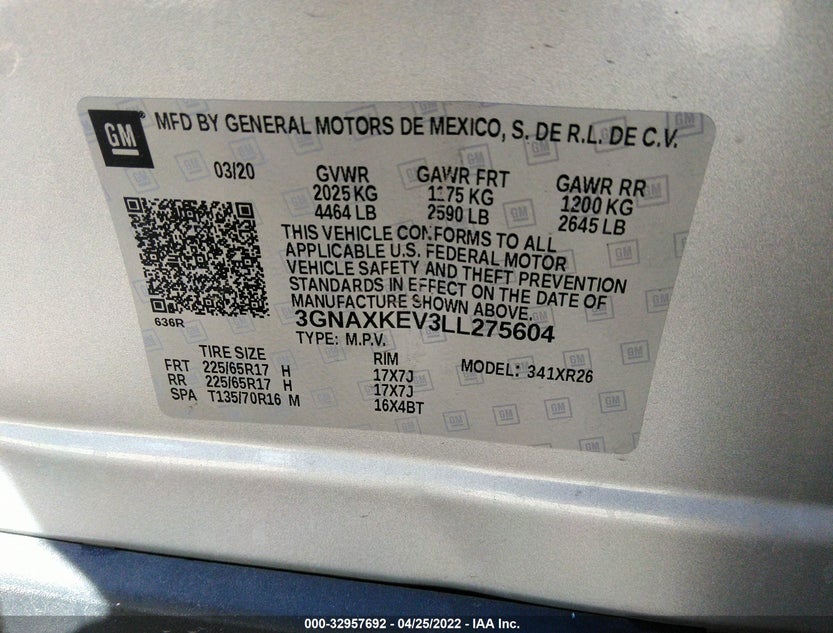 3GNAXKEV3LL275604