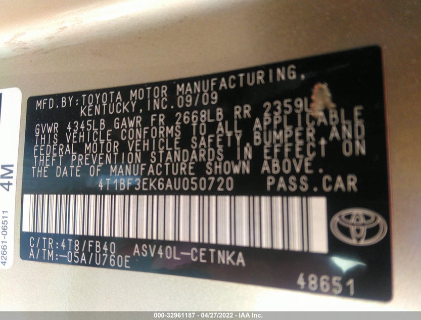 4T1BF3EK6AU050720