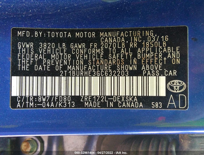 2T1BURHE3GC632203