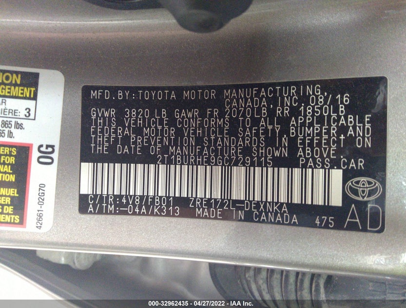 2T1BURHE9GC729115
