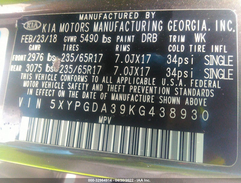5XYPGDA39KG438930