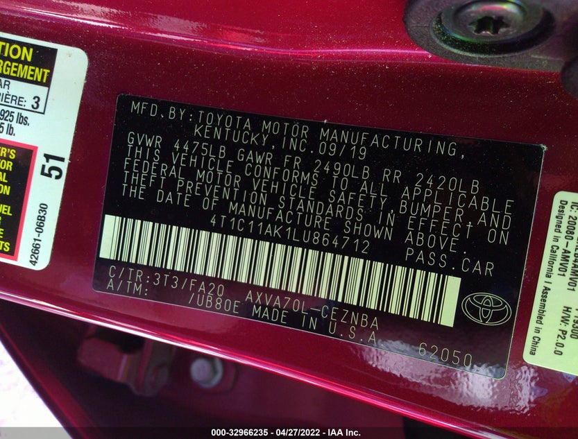 4T1C11AK1LU864712