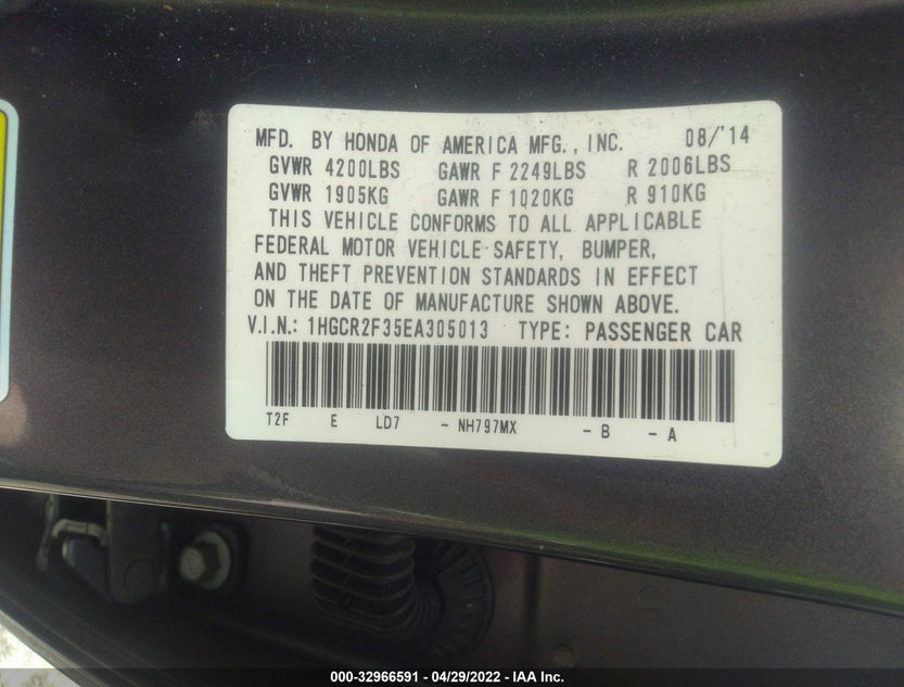 1HGCR2F35EA305013