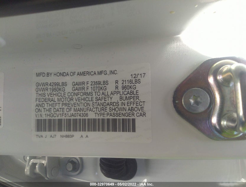 1HGCV1F51JA074306