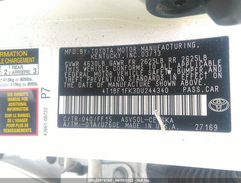 4T1BF1FK3DU244340