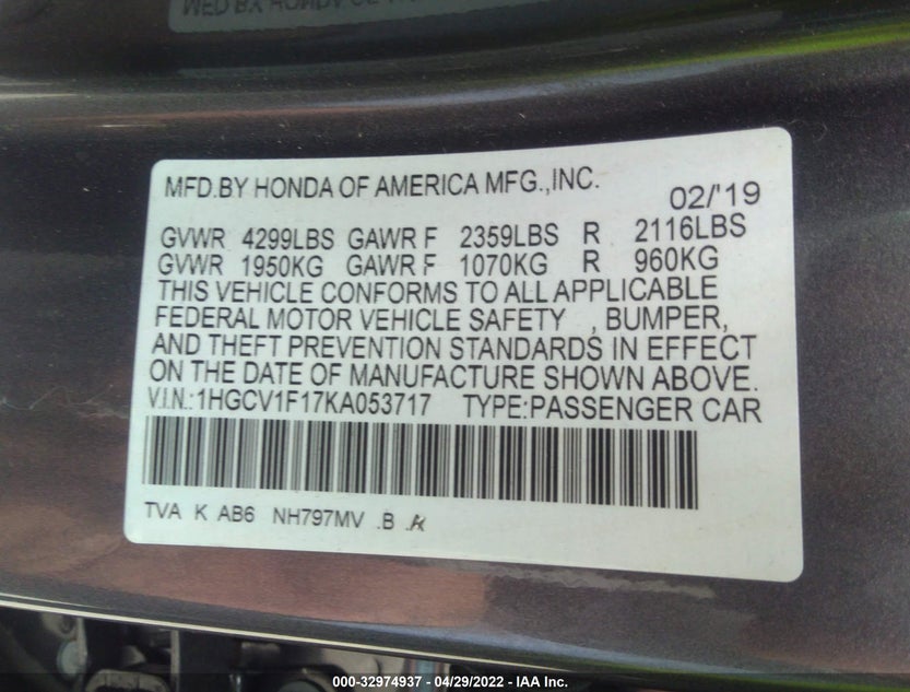 1HGCV1F17KA053717