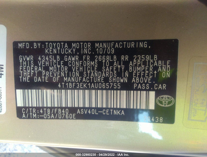 4T1BF3EK1AU065755
